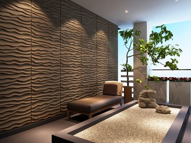 3D wall paneling, modern living room with 3D wall panels